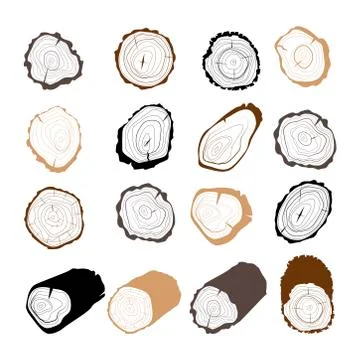 Tree rings. Set of cross section of the tree. Line art. Set of wood logs for Stock Illustration