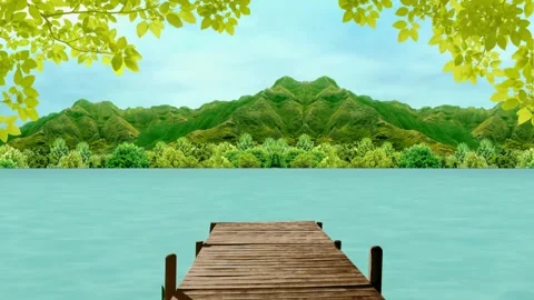Tree river bridge water mountains Stock Footage 233368654