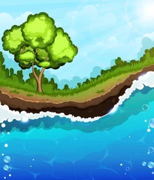 Tree on the riverbank Illustrazione stock