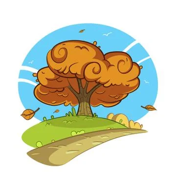 Tree by the road - Autumn Stock-Illustration