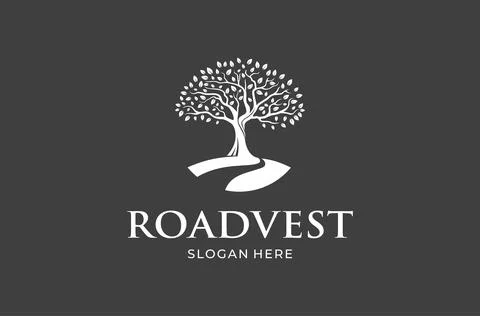 Tree with road logo mark premium vector Stock Illustration