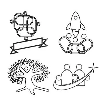 Tree rocket ribbon Commitment Teamwork Together Outline Logo 库存插图
