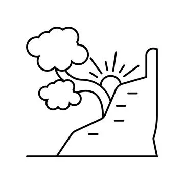 Tree on the rocks line icon, outline vector sign, linear style pictogram Stock Illustration