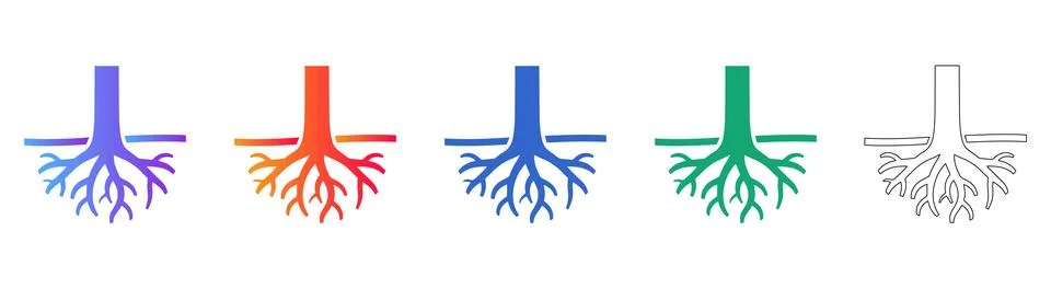 Tree Root System Icons Set Stock Illustration