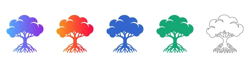 Tree Root System Nature Icons Stock Illustration