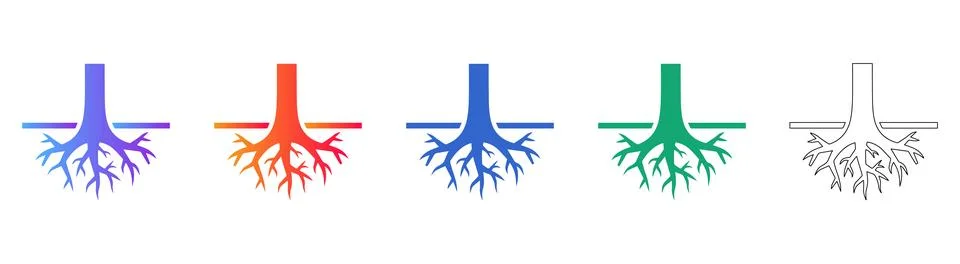 Tree Root System Nature Icons Stock Illustration