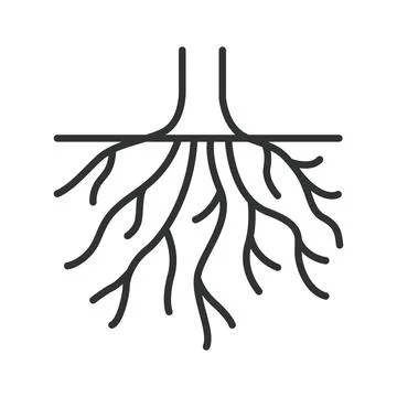 Tree roots and underground plant system icon in line design. Roots, tree, nature Stock Illustration