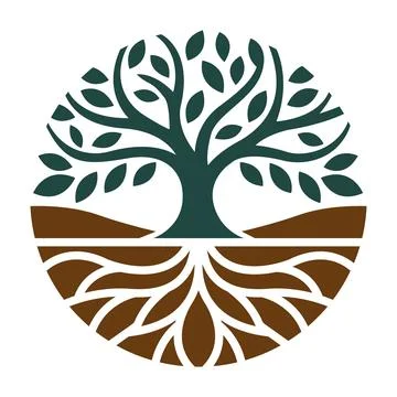 Tree Roots Circle Nature Growth Organic Ecology Logo Illustrazione stock