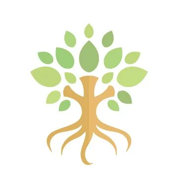 Tree with roots flat illustration Illustrazione stock