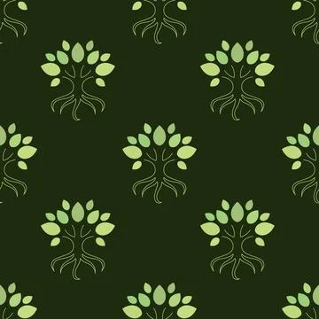 Tree with roots flat illustration pattern Stock Illustration