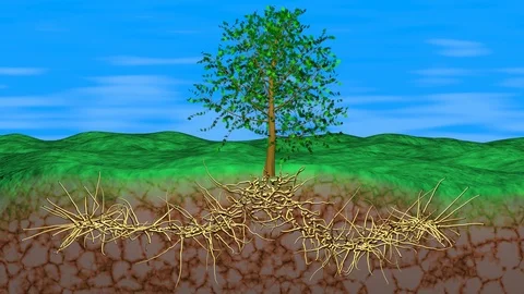 Tree roots growing underground . 3d animation Stock Footage