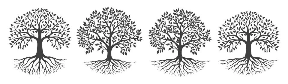 Tree with roots icon, tree logo vintage nature symbol Stock Illustration