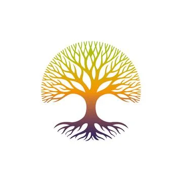 Tree Roots Logo Design Life Growth Symbol. Stock Illustration