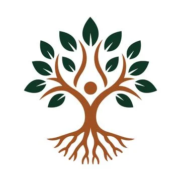 Tree Roots Logo Design Nature Growth Identity Ilustração Stock
