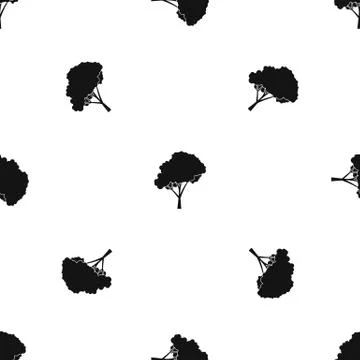 Tree with a rounded crown pattern seamless black Stock Illustration