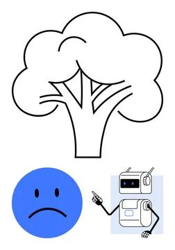 Tree with Sad Face emotion and Pointing Robot Stock Illustration