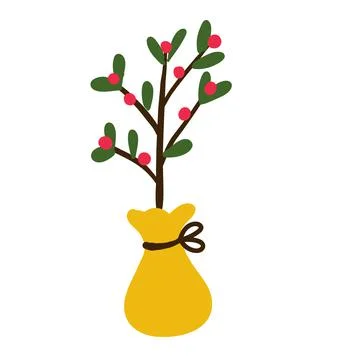 Tree sapling growing in a sack. Doodle vector illustration Stock Illustration