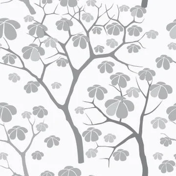 Tree seamless pattern. Japanese garden background. Nature decor Stock Illustration