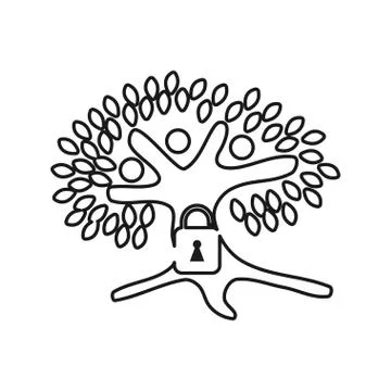 Tree secure Commitment Teamwork Together Outline Logo Stock Illustration