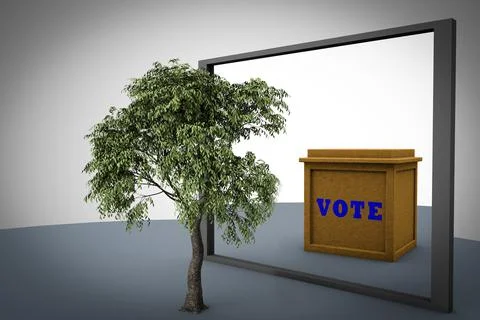 Tree sees through the mirror a ballot box demonstrating Environmental electio Stock Illustration
