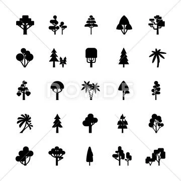 Tree Set Black And White Stock Illustrationen
