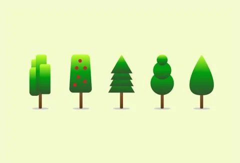 Tree set on green background Stock Illustration