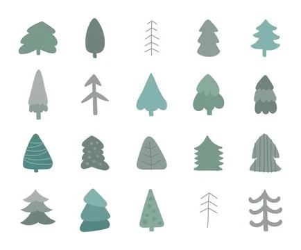 Tree set outline line art featuring forest plants Illustrazione stock
