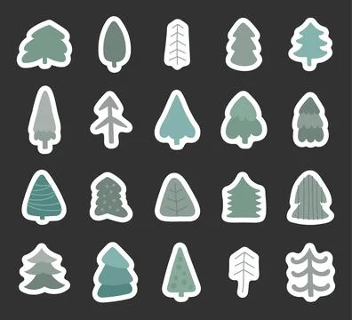 Tree set outline line art featuring forest plants Stock Illustration