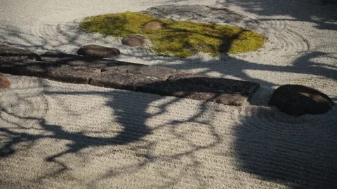 Tree shadows dancing on a japanese zen garden Stock Footage 324875864
