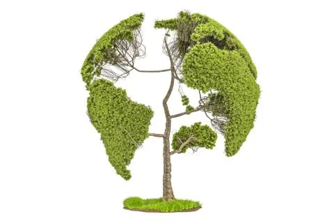 Tree in the shape of Earth Globe, environment concept. 3D rendering Stock Illustration