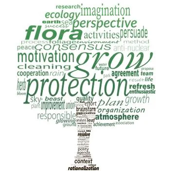 Tree shape with greenpeace concept words isolated on white background. Stock Illustration