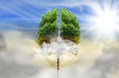 Tree in a shape of lungs with chimney instead of trunk Stock Photos