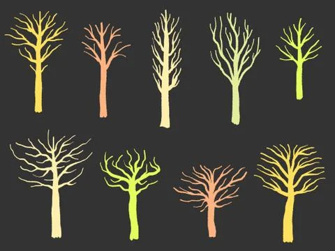 Tree shape set - vector tree silhouette illustration collection. Stock Illustration