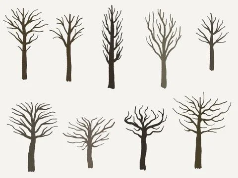 Tree shape set - vector tree silhouette illustration collection. Stock Illustration