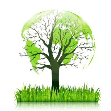 Tree shaped like the World map isolated on with background vector Illustrazione stock