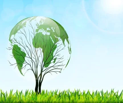 Tree shaped like the World map vector background Stock Illustration
