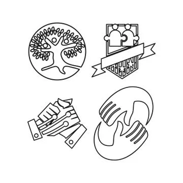 Tree shied electric Commitment Teamwork Together Outline Logo Stock Illustration