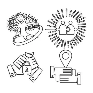 Tree shine pin lock Commitment Teamwork Together Outline Logo 스톡 일러스트