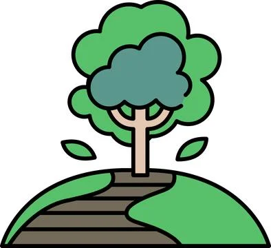 A tree is shown on a hill with a path leading to it Stock Illustration
