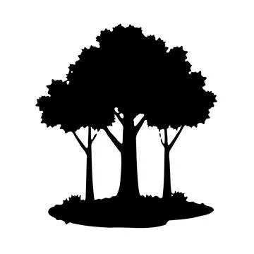 Tree Silhouette Against a White Background View Illustrazione stock