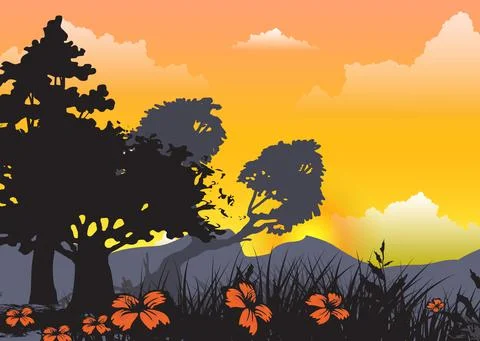 Tree silhouette background vector Stock Illustration