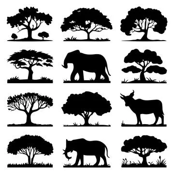 Tree silhouette big set Stock Illustration
