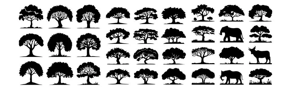Tree silhouette big set Stock Illustration