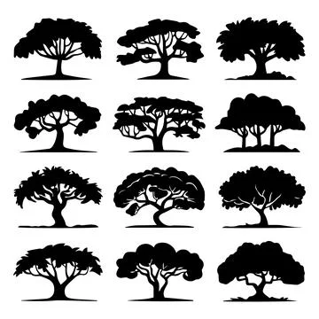 Tree silhouette big set Stock Illustration