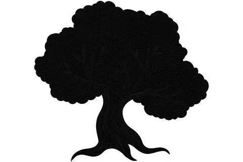 Tree silhouette. big tree silhouette. oak tree silhouette. black oak tree i.. Stock Illustration