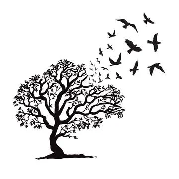 Tree silhouette with bird flying vector Stock Illustration