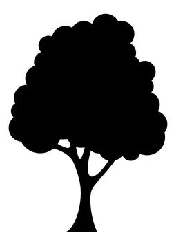 Tree silhouette, black and white vector illustration of deciduous tree Stock Illustration