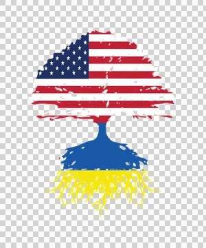 Tree Silhouette With Flag Pattern growing star stripe root Stock Illustration