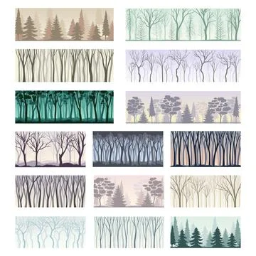 Tree Silhouette as Forest and Environment Scene Vector Set Stock Illustration