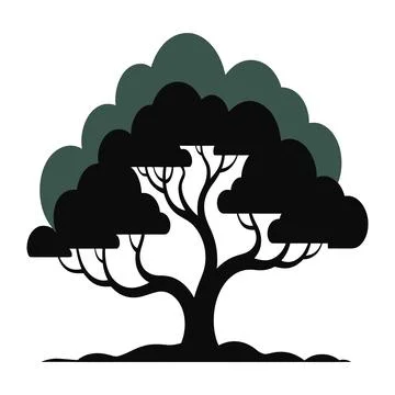 Tree silhouette with green foliage vector illustration Stock Illustration